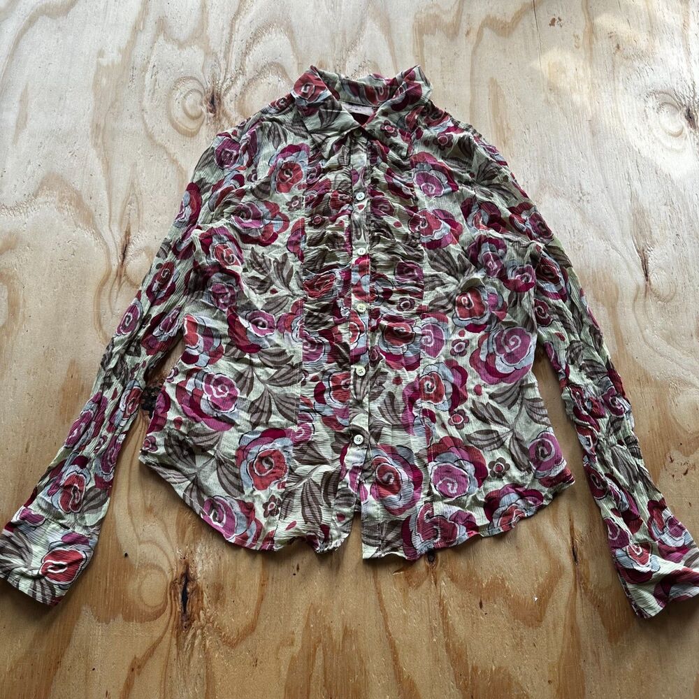 i.e. 100% Silk Floral Crinkle Blouse - Size L